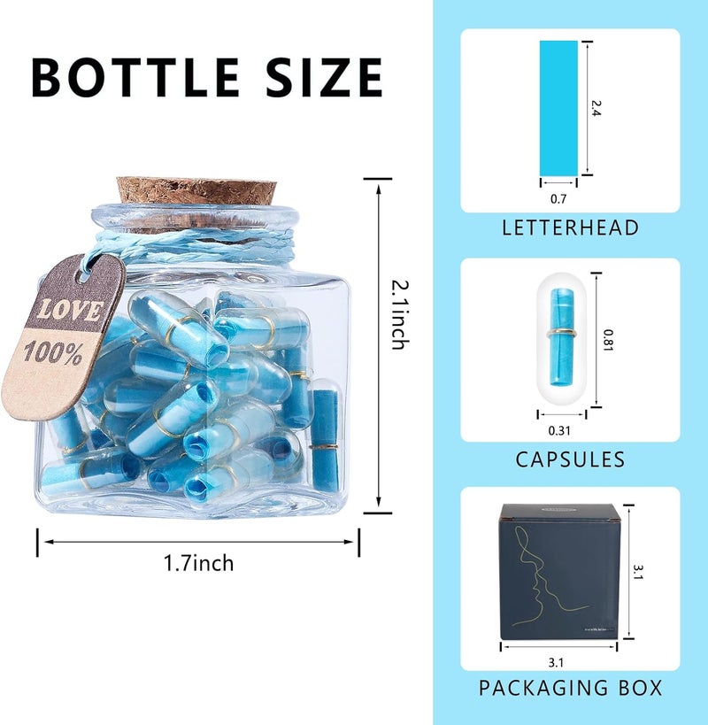 Tintnut Valentines Day Love Capsule Letters Romantic Dark Blue Paper Love Message Pills in Glass Bottles Cute Secret Love Letters Clear Pills with Gold Metal Rings Birthday Gift for Boyfriend/girlfriend - Image 2