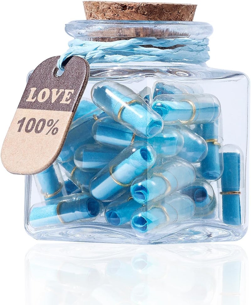 Tintnut Valentines Day Love Capsule Letters Romantic Dark Blue Paper Love Message Pills in Glass Bottles Cute Secret Love Letters Clear Pills with Gold Metal Rings Birthday Gift for Boyfriend/girlfriend - Image 1