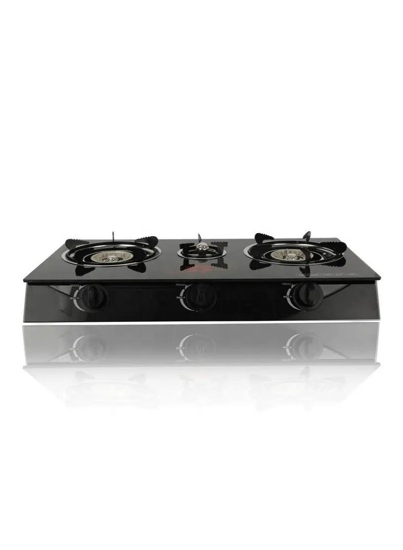 3 Burner Low Gas Consumption Automatic Glass Stove Black and Red - Image 1