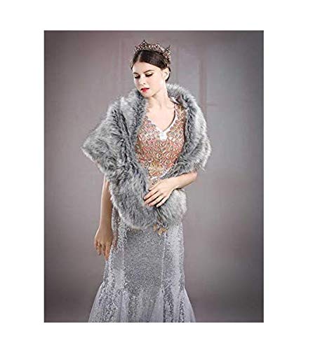 Aukmla Women's Wedding Fur Wraps and Shawls Bridal Fur Stoles Scarf with Rhinestones Brooch for Bride and Bridesmaids (Grey, US 4-14 (S-M)) - Image 5
