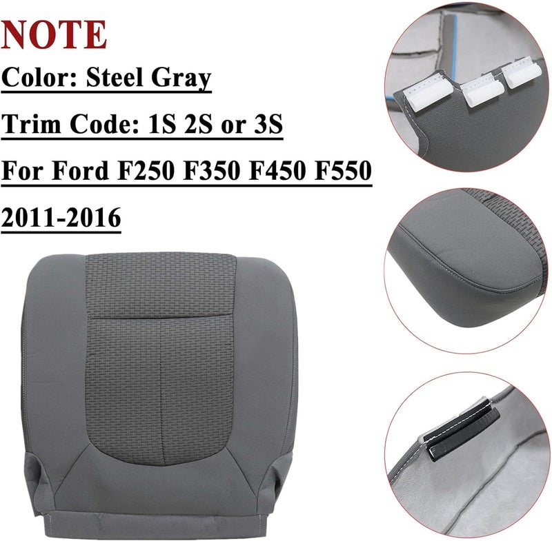 NLQR Front Driver Side Bottom Replacement Seat Cover - Steel Gray Cloth for Ford F250 F350 F450 F550 (2011-2016) - Image 4