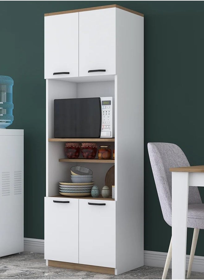 Home Canvas Rani F7 Multi-Purpose Cabinet 4 Doors 6 Shelves Bathroom Pantry Kitchen Cabinet White - Basket Walnut  - Image 1
