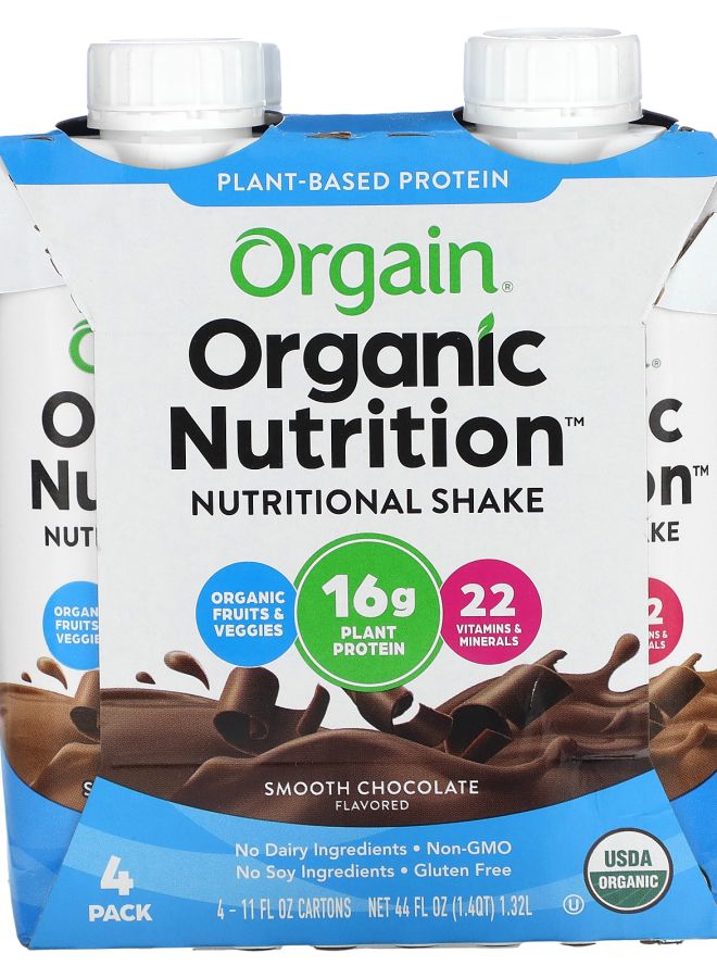 Orgain Organic Nutrition Nutritional Shake Smooth Chocolate 4 Pack 11 fl oz (330 ml) Each - Image 1