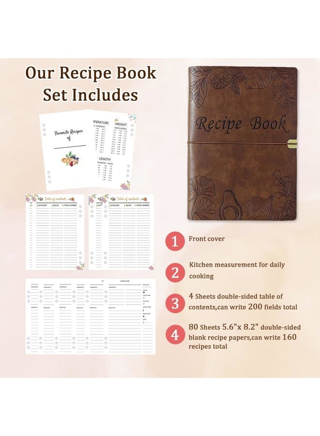 LEEVEEL Recipe Book to Write in Your Own Recipes, Organize Your Recipes, Recipe Binder (dark brown) - Image 2