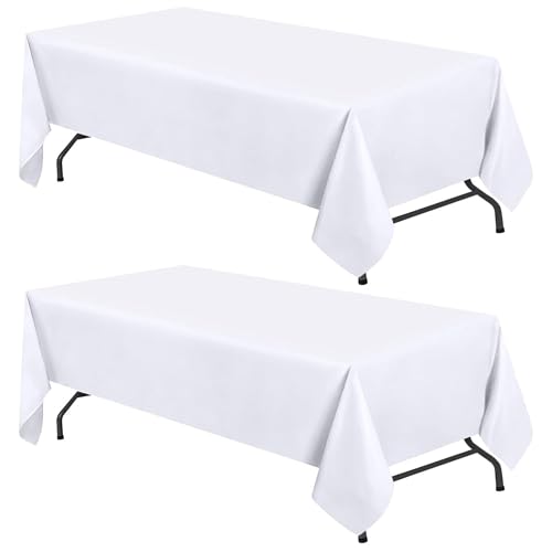 White Classic WEALUXE White Table Cloths for 6 Foot Rectangle Tables, 2-Pack, 60x102 inches, Water, Stain and Wrinkle Resistant, 200 GSM Washable Poly Fabric Tablecloths Rectangular, Elegant and Durable - Image 1