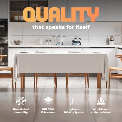 White Classic WEALUXE White Table Cloths for 6 Foot Rectangle Tables, 2-Pack, 60x102 inches, Water, Stain and Wrinkle Resistant, 200 GSM Washable Poly Fabric Tablecloths Rectangular, Elegant and Durable - Image 3