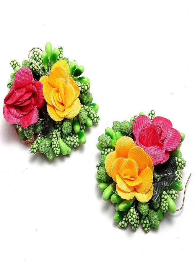 KENNICE Flower Earrings and Maang Tikka Jewellery Set for Wedding | Baby Shower | Haldi | Mehandi | Party in Pink and Yellow Colour for Girls and Women - Image 5