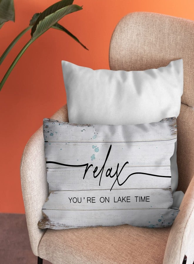 Burosev Rustic Relax You're On Lake Time Soft Throw Pillow Cover, Funny Lake Quotes Decorative Pillowcase, Lake House Farmhouse Decor Decorations for Home Porch Bench Sofa Room(12 x 20 Inch) - Image 2