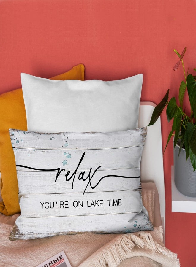 Burosev Rustic Relax You're On Lake Time Soft Throw Pillow Cover, Funny Lake Quotes Decorative Pillowcase, Lake House Farmhouse Decor Decorations for Home Porch Bench Sofa Room(12 x 20 Inch) - Image 3