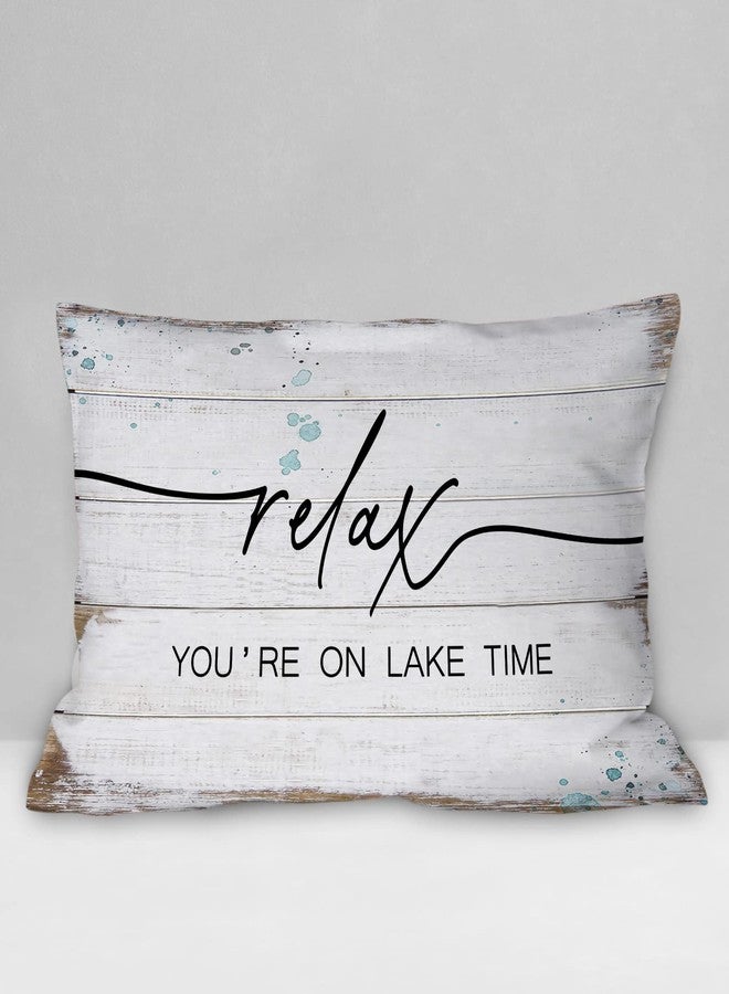 Burosev Rustic Relax You're On Lake Time Soft Throw Pillow Cover, Funny Lake Quotes Decorative Pillowcase, Lake House Farmhouse Decor Decorations for Home Porch Bench Sofa Room(12 x 20 Inch) - Image 1