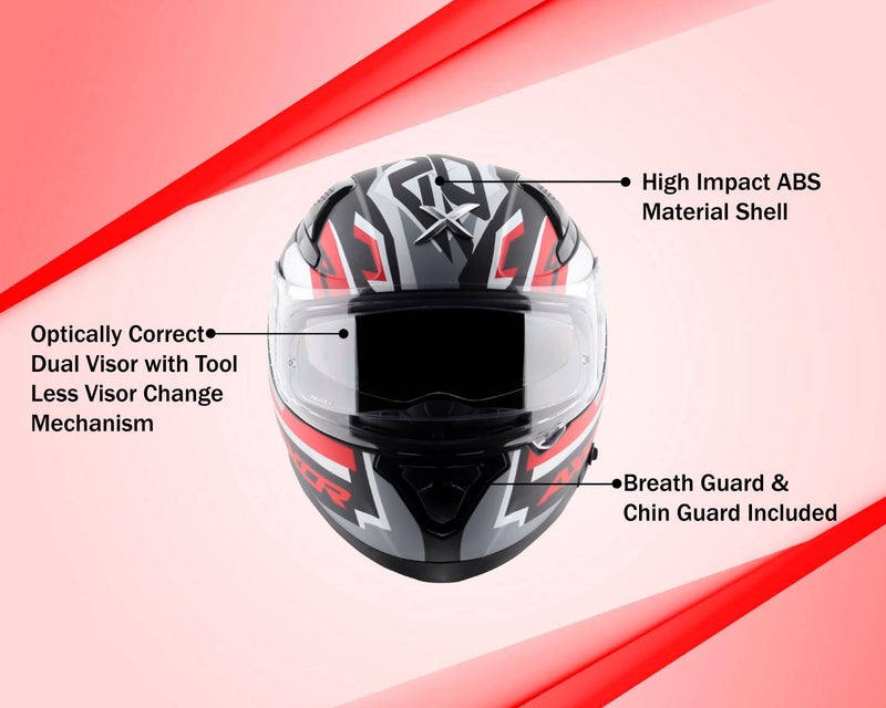 Axor Apex Streak ISI ECE and DOT Certified Gloss Finish Full Face Helmet for Men with Pinlock Fitted Outer Clear and Inner Sun Smoke Visor- Black Red Helmet-M - Image 5