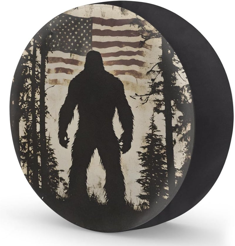 cfpolar Spare Tire Cover for RV Trailer,American Flag Bigfoot Waterproof Sun Leather Wheel Cover,Camper Spare Tire Covers Fit for Jeep Travel Trailer SUV Truck Accessories (15 in for Diameter 27” - 29”),F-1 - Image 2