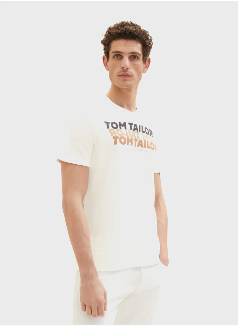 TOM TAILOR Text Print Crew Neck T-Shirt