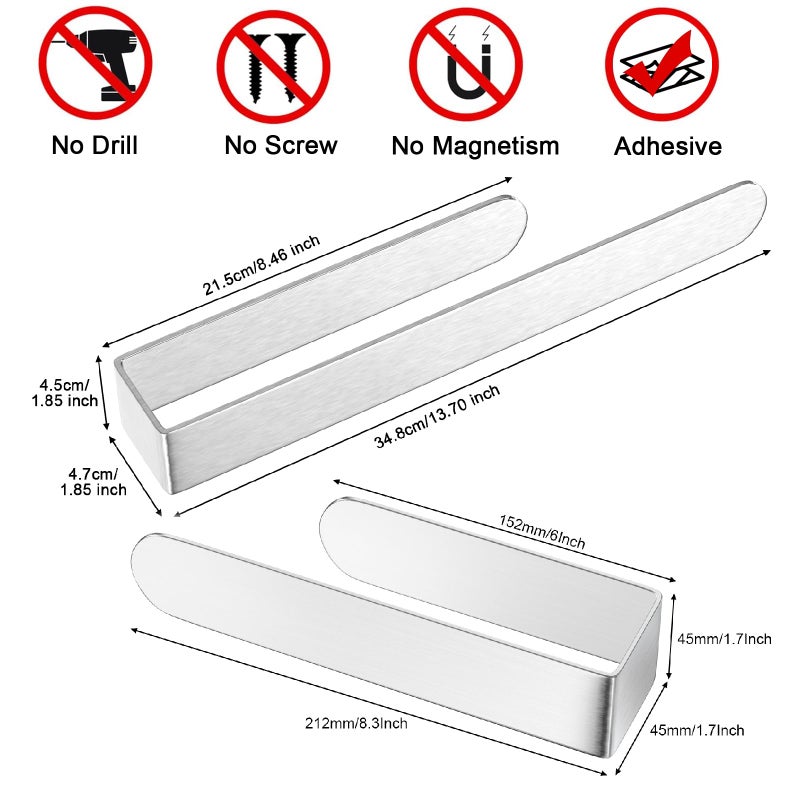 HUFEEOH Adhesive Hand Towel Holder  8 Inch Sticky Towel Bar and 14 Inch Towel Holder Wall Mounted  Stainless Steel Kitchen Towel Holder Hand Towel Rack for Bahtroom Hotel RV Kitchen (Silver-8""&14 - Image 3