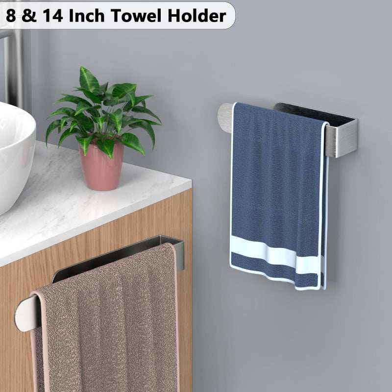 HUFEEOH Adhesive Hand Towel Holder  8 Inch Sticky Towel Bar and 14 Inch Towel Holder Wall Mounted  Stainless Steel Kitchen Towel Holder Hand Towel Rack for Bahtroom Hotel RV Kitchen (Silver-8""&14 - Image 2