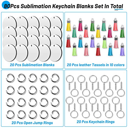 Cruzix Sublimation Blanks Keychains Products, 80 PCS Keychains Tag Bulk with 2 Inch Heat Transfer Double-Side Round Coasters Blanks, Key Chains, Tassels, Jump Rings for Ornament Making DIY Art Craft Supplies - Image 4