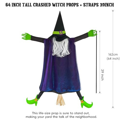 POPGIFTU 64" Large Crashing Witch into Tree Halloween Outdoor Decoration – Funny Flying Witch Yard Prop for Porch, Garden & Lawn, Weather-Resistant Halloween Decor - Image 2