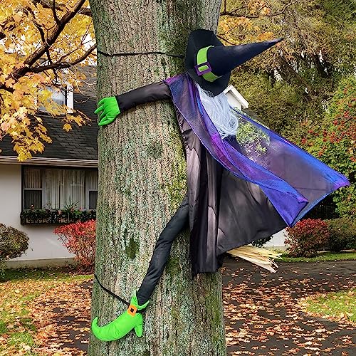 POPGIFTU 64" Large Crashing Witch into Tree Halloween Outdoor Decoration – Funny Flying Witch Yard Prop for Porch, Garden & Lawn, Weather-Resistant Halloween Decor - Image 1