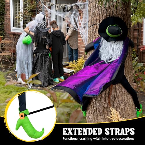 POPGIFTU 64" Large Crashing Witch into Tree Halloween Outdoor Decoration – Funny Flying Witch Yard Prop for Porch, Garden & Lawn, Weather-Resistant Halloween Decor - Image 4