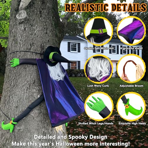 POPGIFTU 64" Large Crashing Witch into Tree Halloween Outdoor Decoration – Funny Flying Witch Yard Prop for Porch, Garden & Lawn, Weather-Resistant Halloween Decor - Image 3