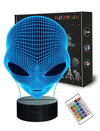 FULLOSUN 3D Night Light Alien Illusion Lamp LED Martian ET Nightlight with Remote Control 16 Colors Changing Room Home Decor Xmas Cool Birthday Gifts for Boys Girls - Image 1