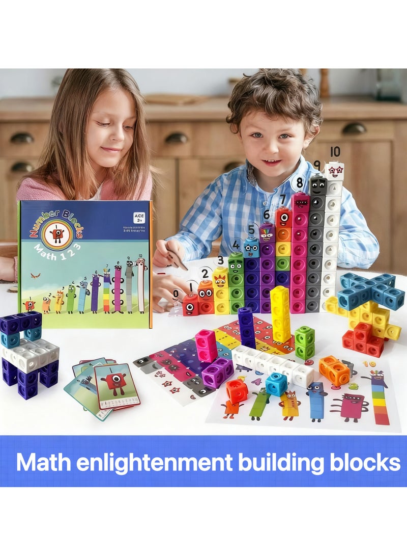 Number Blocks Math Cubes 1-10 Activity Set, Mathematics Enlightenment, Counting Blocks, Linking Cubes, Educational Learning Toys for Ages 3+ Kids, Number Games, Math Manipulatives Kindergarten - Image 1