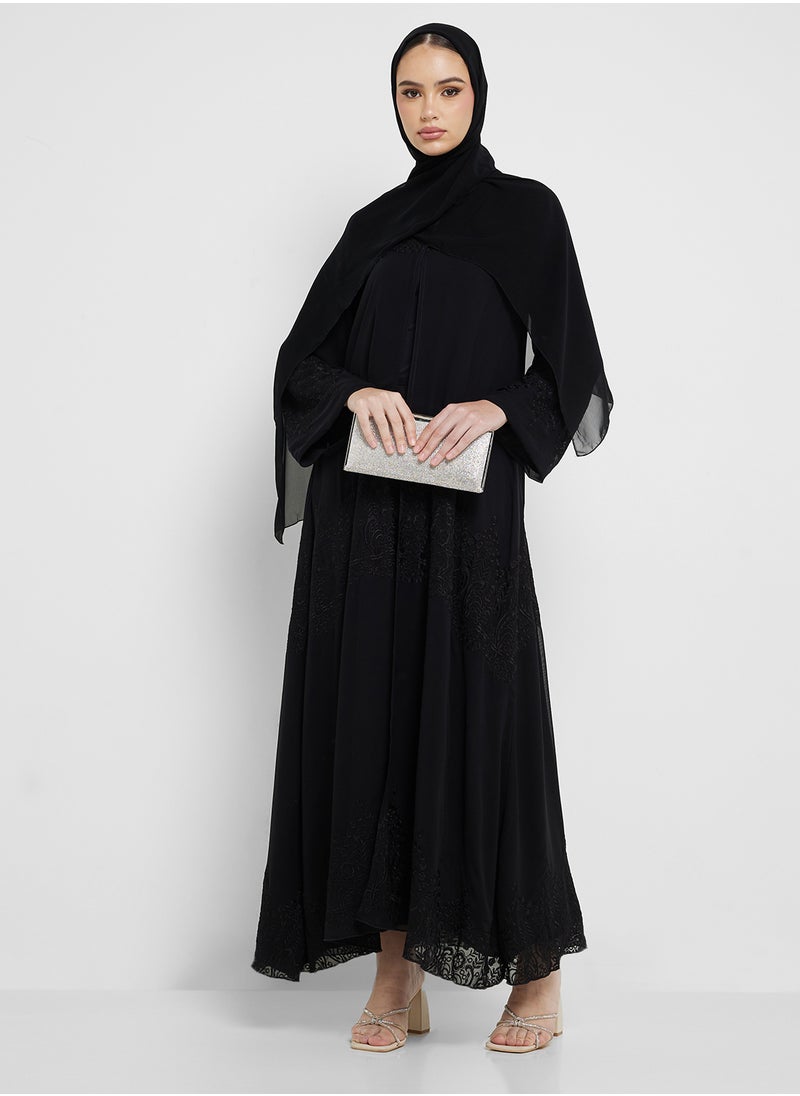 hayas closet - Embellished Black Abaya with Sheila - Image 1
