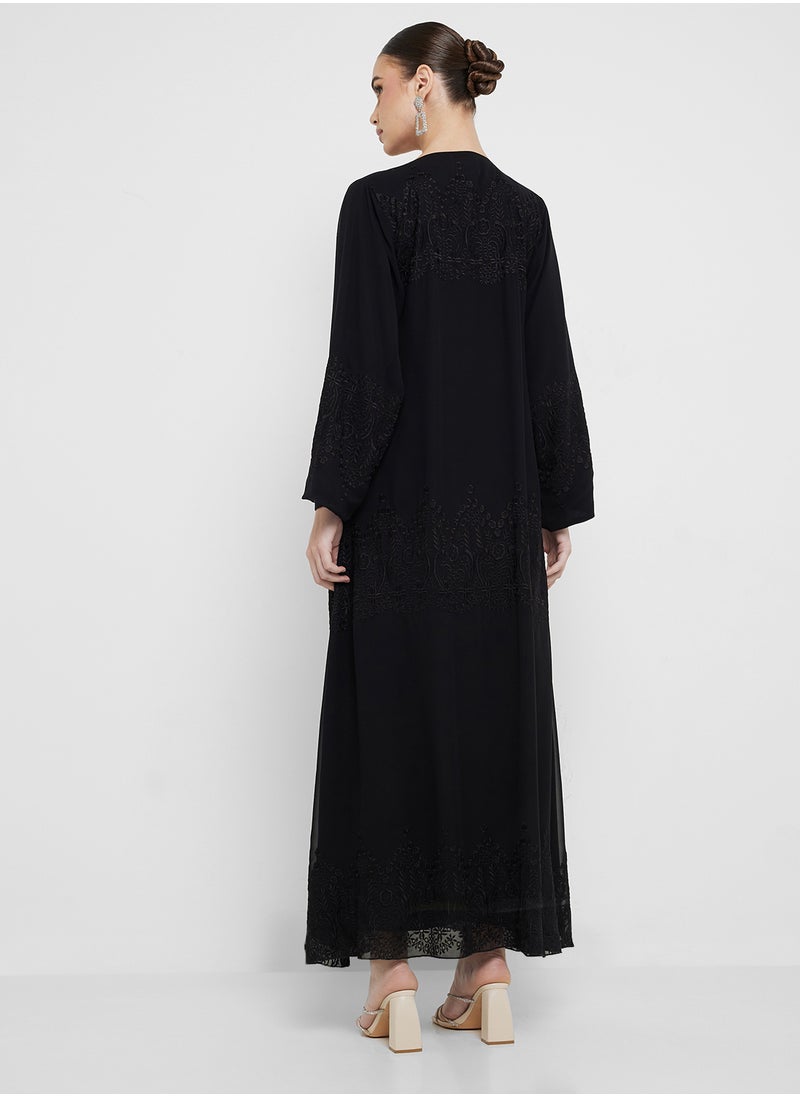 hayas closet - Embellished Black Abaya with Sheila - Image 1