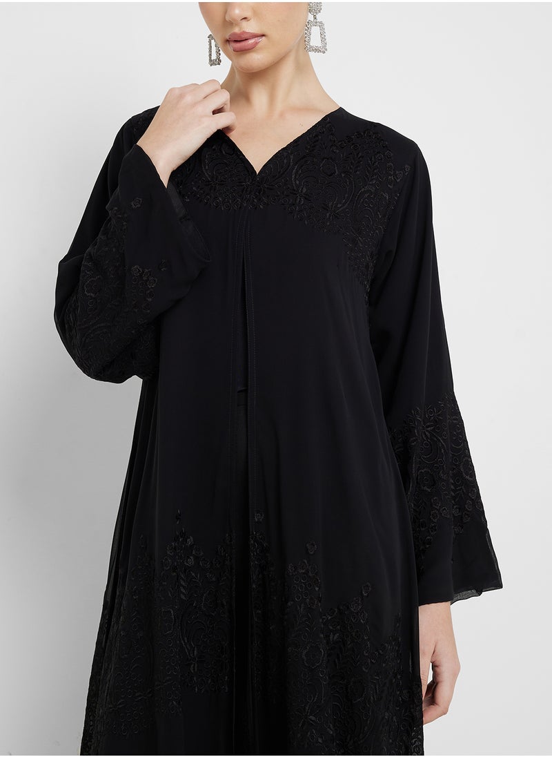 hayas closet - Embellished Black Abaya with Sheila - Image 1