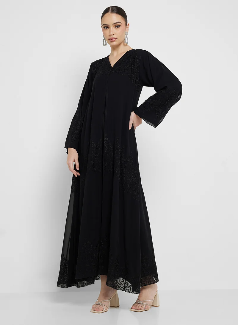 hayas closet Embellished Black Abaya with Sheila