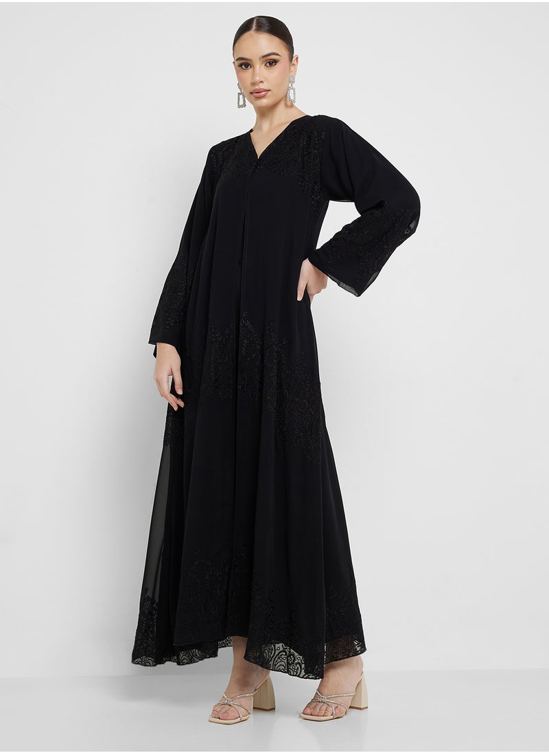 hayas closet - Embellished Black Abaya with Sheila - Image 1