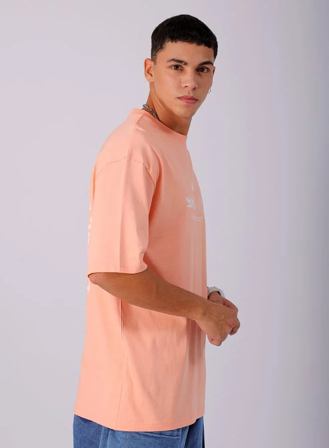 The Indian Garage Co Men Boxy Oversized Graphic Back Printed Round Neck Tshirt