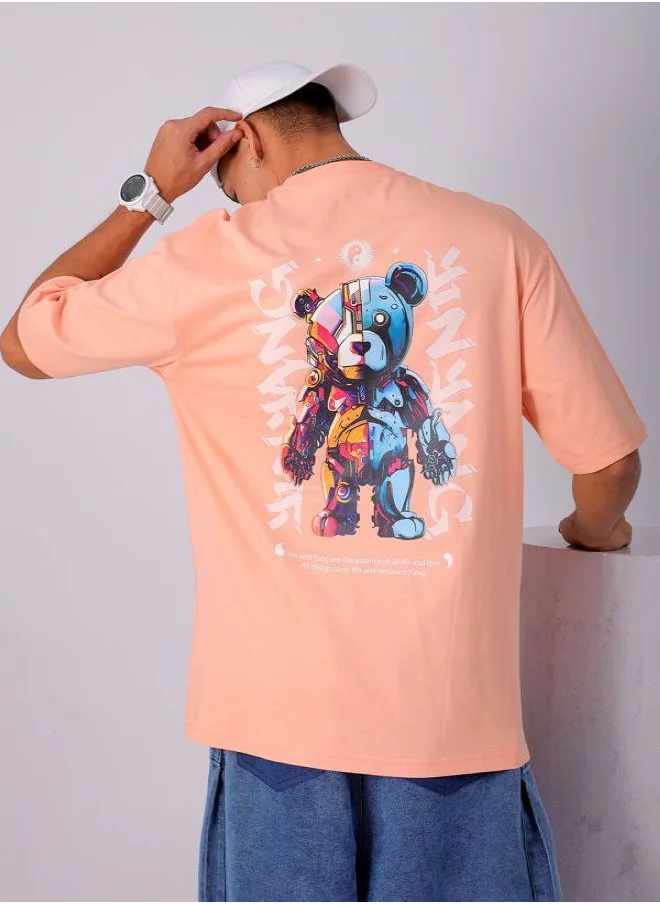 The Indian Garage Co Men Boxy Fit Printed Pink T-Shirt