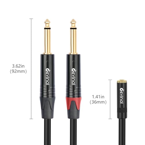 Devinal 3.5mm to Dual 1/4 Y Splitter Cable, 1/8" Female TRS to Dual 6.35mm TS Male Adapter, Female Mini Jack Stereo to 2 Quarter inch Mono Converter 1 feet - Image 4
