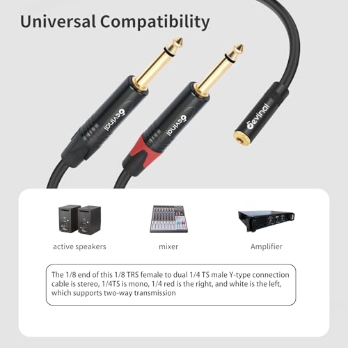 Devinal 3.5mm to Dual 1/4 Y Splitter Cable, 1/8" Female TRS to Dual 6.35mm TS Male Adapter, Female Mini Jack Stereo to 2 Quarter inch Mono Converter 1 feet - Image 3