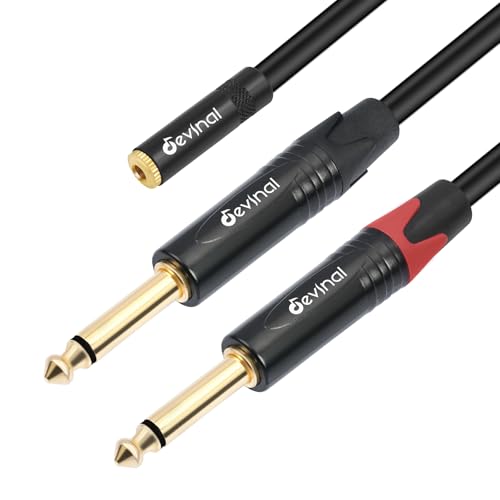 Devinal 3.5mm to Dual 1/4 Y Splitter Cable, 1/8" Female TRS to Dual 6.35mm TS Male Adapter, Female Mini Jack Stereo to 2 Quarter inch Mono Converter 1 feet - Image 1