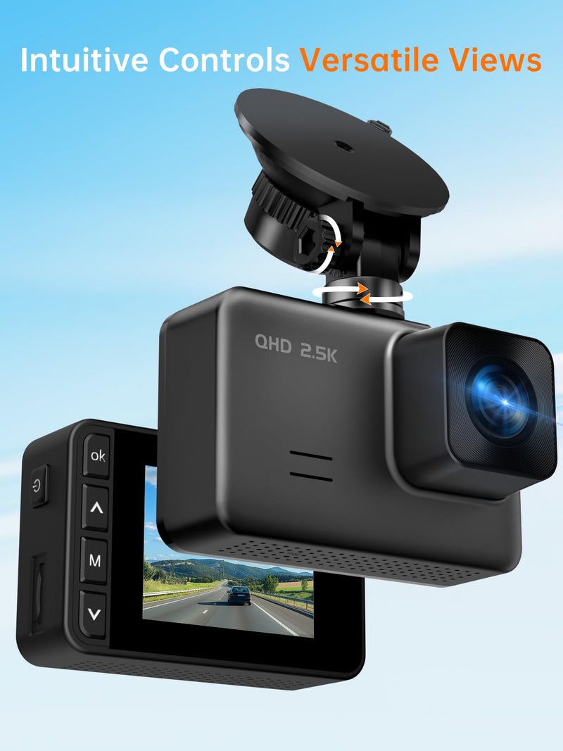 E-YEEGER Dash Cam Front and Rear, 2.5K+1080P Dual Dash Camera for Cars, 2â€™â€™ Display Mini Car Camera, G-Sensor Dashcam, Night Vision, 24H Parking Mode, Loop Recording, 170Â°Wide Angle, 32GB Card Included - Image 3