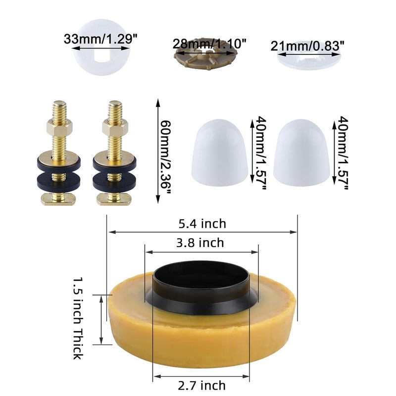 iFealClear Extra Thick Toilet Wax Ring Kit, Wax Ring with Brass Bolts, PE Flange and Retainer Washers, Ring Seal for Floor Outlet Toilet Bowls, Fits 3 Inch and 4 Inch Waste Lines - Image 2