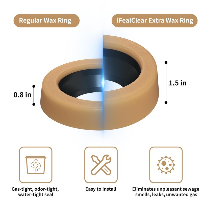 iFealClear Extra Thick Toilet Wax Ring Kit, Wax Ring with Brass Bolts, PE Flange and Retainer Washers, Ring Seal for Floor Outlet Toilet Bowls, Fits 3 Inch and 4 Inch Waste Lines - Image 3