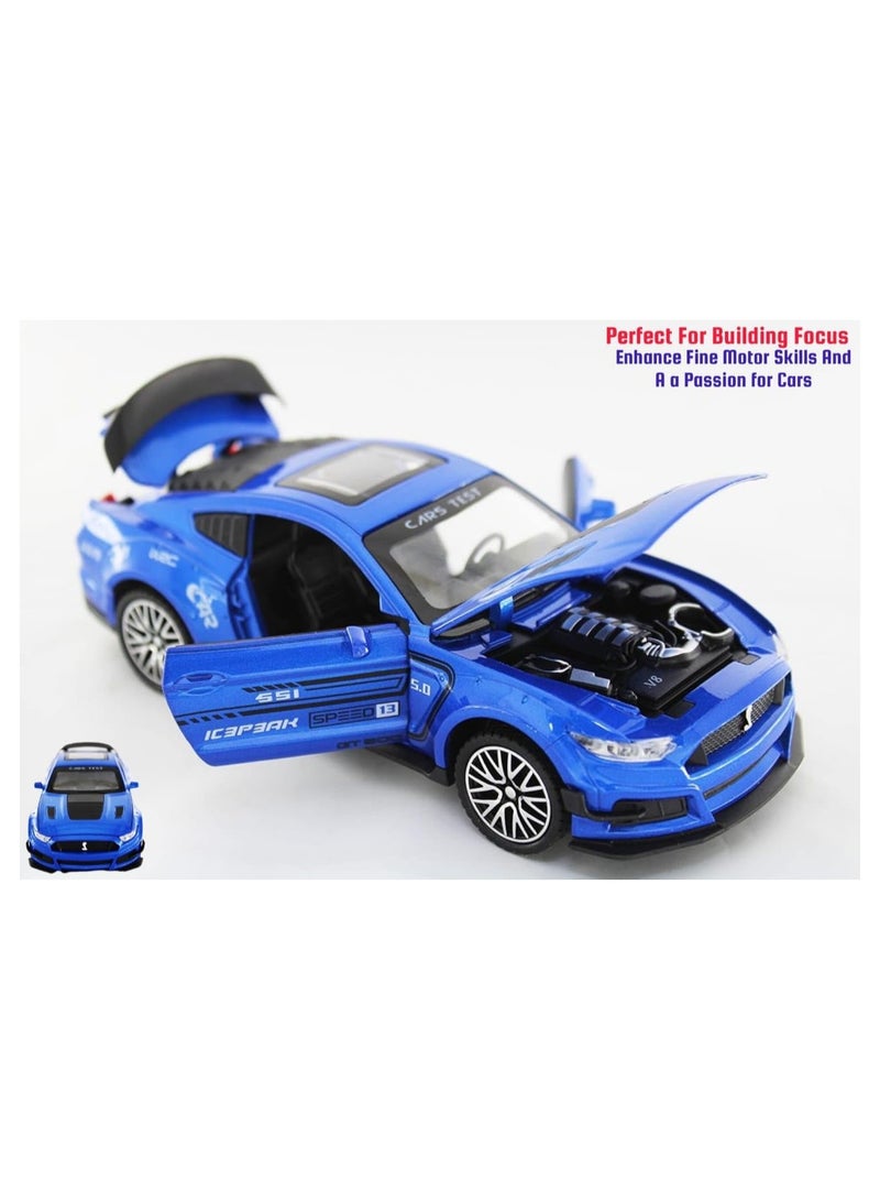 تشي زي نموذج سيارة سحب للخلف معدنية دييكاست بمقياس 1:32 مركبة رياضية واقعية من سبيكة بأضواء وأبواب لعبة زرقاء متينة هدية للأطفال الأولاد وعشاق السيارات حركة - Image 4