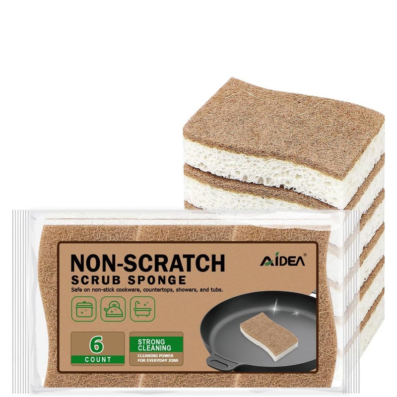 AIDEA Sponges Non Scratch, 6Count, Natural Sponge for Non Stick Cookware, Sponges Kitchen, Cellulose Scrub Sponge for Dishes, Cleaning Power for Kitchen, Bathroom, Household - Image 1