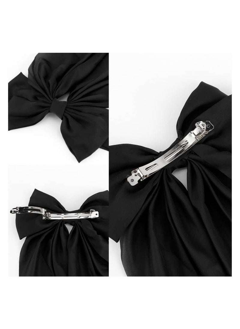 Generic 2 Pcs Silky Satin Hair Bows,Big Hair Bows for Women Hair Ribons Oversized Long Tail White Hair Bow Black Hair Bow Large Hair Barrettes for Women French Barrettes Metal Clips Hair Clip (White+Black)  - Image 5