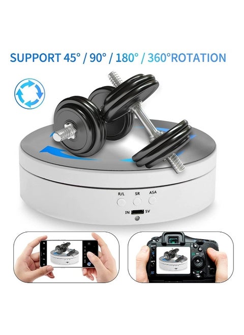 Rotating Display Stand, 360° Motorized Photography Turntable with 1 PVC Background, for Photography Products Display, Jewelry, Watch, 3D Models Panoramic Display, Max Load 6.6Lb USB Video Show (White)