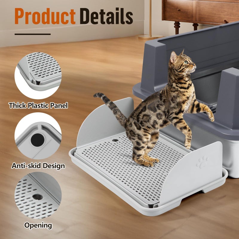 Bartuke Cat Litter Box Step with Removable Splash-Proof Baffles, Large Pet Ramp for Litter Box with Filter Function Double Layer Cat Pedal Footrest Splash-Proof Easy to Clean (Light Grey) - Image 4