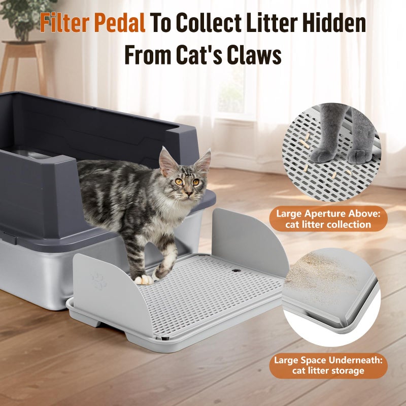 Bartuke Cat Litter Box Step with Removable Splash-Proof Baffles, Large Pet Ramp for Litter Box with Filter Function Double Layer Cat Pedal Footrest Splash-Proof Easy to Clean (Light Grey) - Image 3