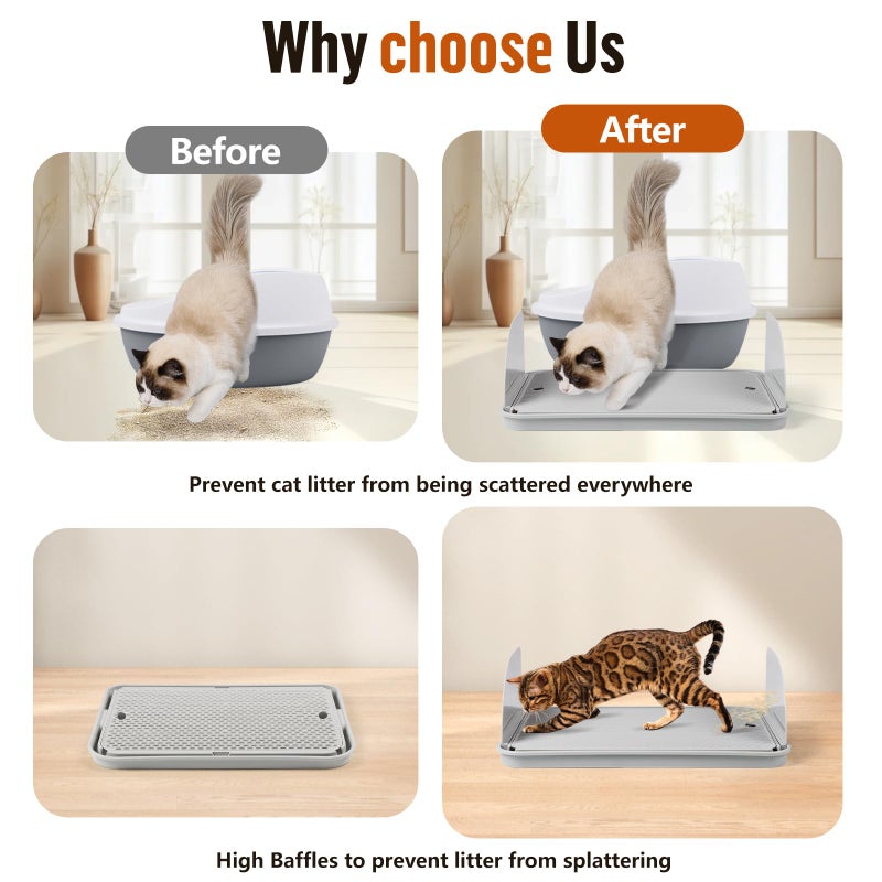 Bartuke Cat Litter Box Step with Removable Splash-Proof Baffles, Large Pet Ramp for Litter Box with Filter Function Double Layer Cat Pedal Footrest Splash-Proof Easy to Clean (Light Grey) - Image 5