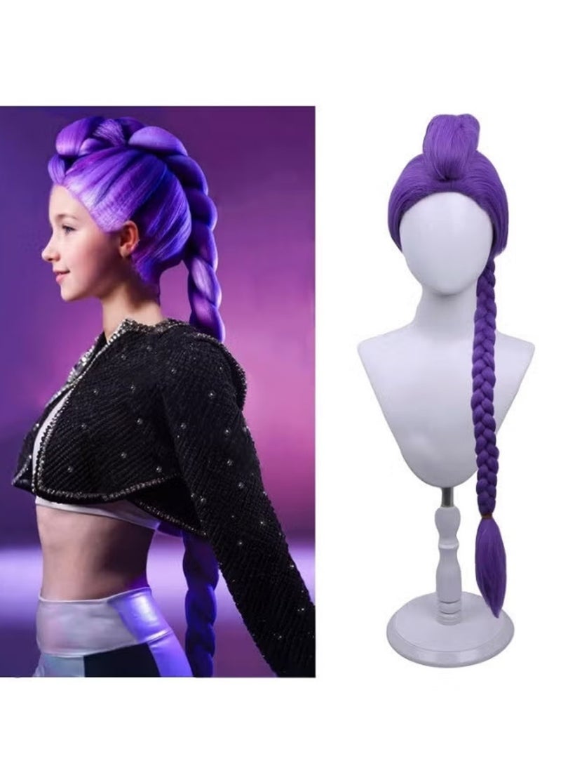 Ru-mi Long Purple Braided Cosplay Wig, Demons Hunters Wig for Stage Halloween Costume Outfit Party for Girl, Demon purple Braid Wig Halloween Cosplay Props - Image 2