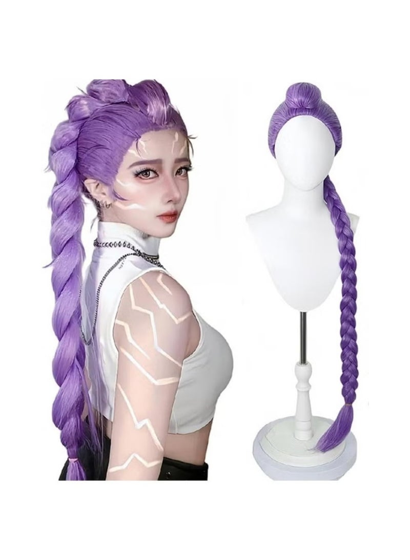 Ru-mi Long Purple Braided Cosplay Wig, Demons Hunters Wig for Stage Halloween Costume Outfit Party for Girl, Demon purple Braid Wig Halloween Cosplay Props - Image 3