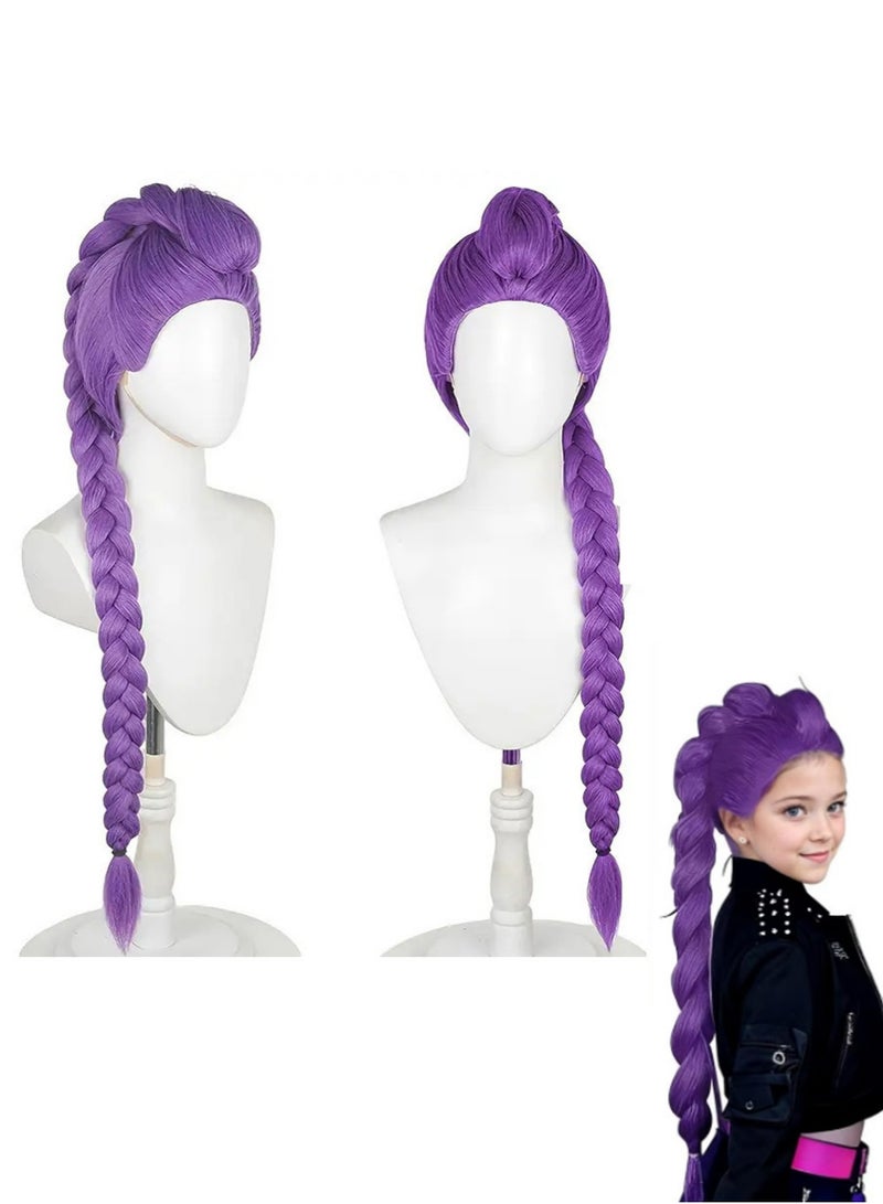 Ru-mi Long Purple Braided Cosplay Wig, Demons Hunters Wig for Stage Halloween Costume Outfit Party for Girl, Demon purple Braid Wig Halloween Cosplay Props - Image 1