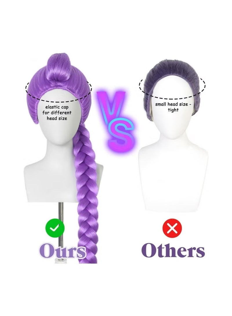 Ru-mi Long Purple Braided Cosplay Wig, Demons Hunters Wig for Stage Halloween Costume Outfit Party for Girl, Demon purple Braid Wig Halloween Cosplay Props - Image 5